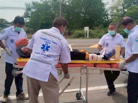 ซ้อมแผนการเกิดอุบัติเหตุทางถนนช่วงเทศบาล ณ โรงพยาบาลส่งเสริมสุขภาพตำบลบ้านแวง