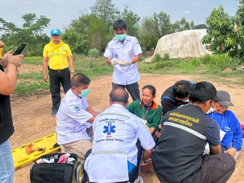 ซ้อมแผนการเกิดอุบัติเหตุทางถนนช่วงเทศบาล ณ โรงพยาบาลส่งเสริมสุขภาพตำบลบ้านแวง