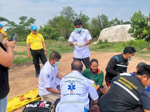 ซ้อมแผนการเกิดอุบัติเหตุทางถนนช่วงเทศบาล ณ โรงพยาบาลส่งเสริมสุขภาพตำบลบ้านแวง