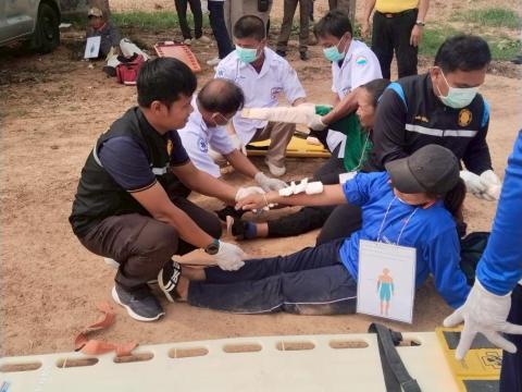 ซ้อมแผนการเกิดอุบัติเหตุทางถนนช่วงเทศบาล ณ โรงพยาบาลส่งเสริมสุขภาพตำบลบ้านแวง